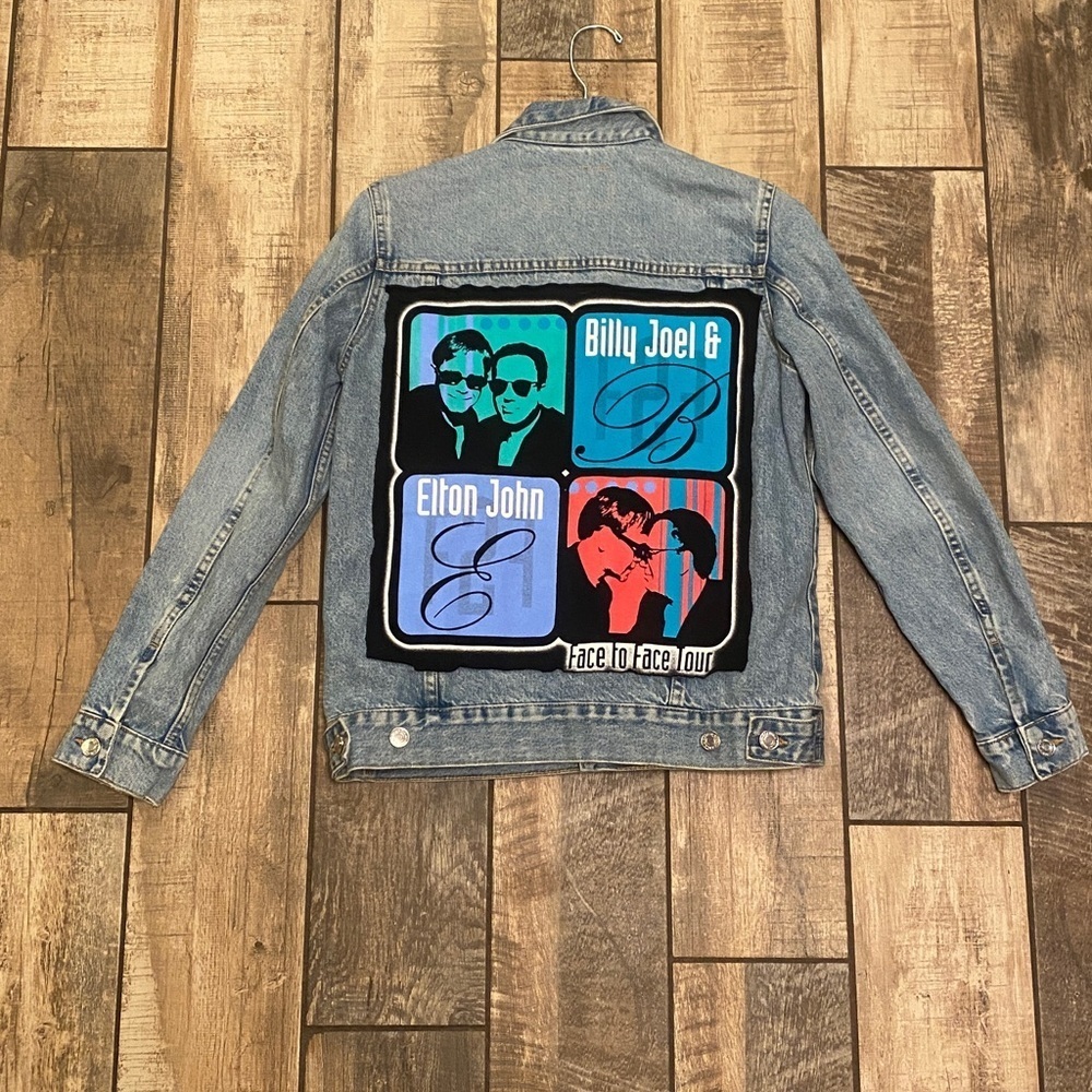 Bill Joel & Elton John face to face tour Classic Upcycled Denim Jacket